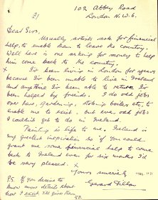 Letter (handwritten) from Gerard Dillon to the Arts Council 